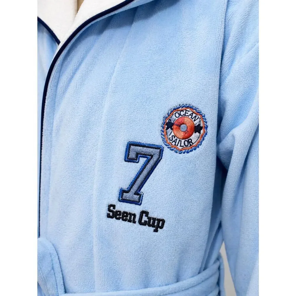 Kids Hooded Bathrobe 100% Cotton Blue 10-12Y Soft Terry Robe Belted - Picture 6 of 7